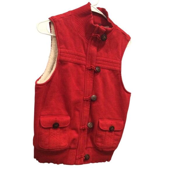 Vintage Old Navy Womens Sherpa Lined Vest Large Red Y2K Gorpcore Cabin Fisherman - Picture 1 of 9